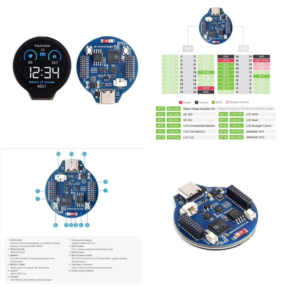 Esp32 Development Board - บอร์ดพัฒนา ESP32-S3 LCD หน้าจอ IPS ทรงกลมขนาด